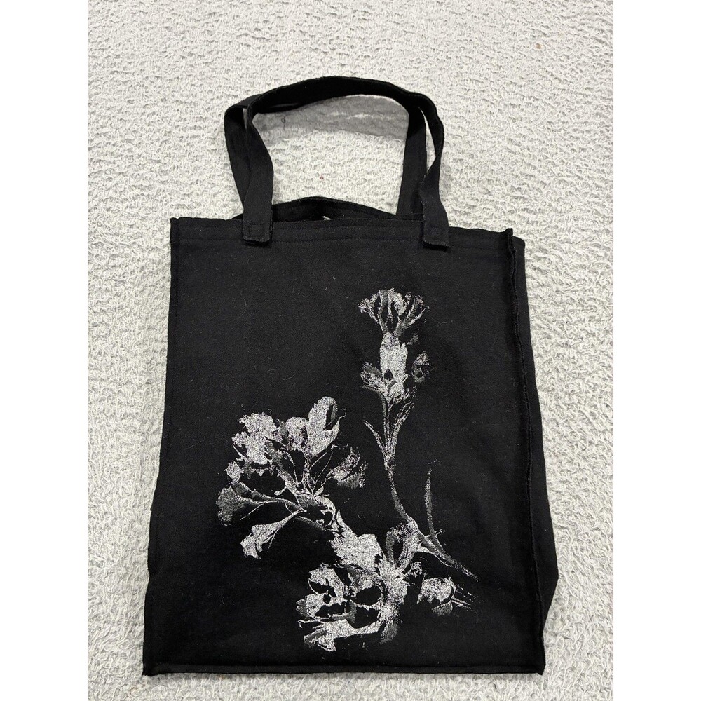 Lilith Tote Bag Womens Medium Black Wool Silver Floral Graphic Made In France